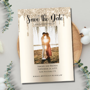 Foto met druppelende glitter moderne verloving save the date