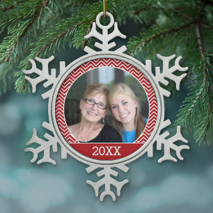 Foto met een Rand Trendy en Aangepast Jaar Tin Sneeuwvlok Ornament