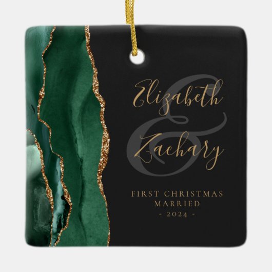 Foto met eerste kerstfeest, married Emerald Agate  Keramisch Ornament (Voorkant)