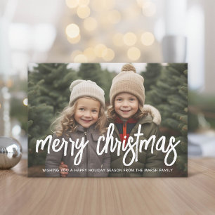 Foto met enorm MERRY-script witte overlay - taupe Feestdagenkaart