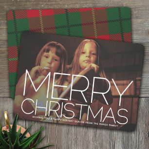Foto met enorme MERRY CHRISTMAS Red Green Pset Feestdagenkaart