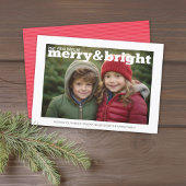 Foto met enorme Merry en Bright - gewoon rood Feestdagenkaart