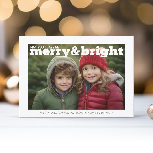 Foto met enorme Merry en Bright - gewoon rood Feestdagenkaart