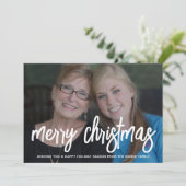 Foto met enorme MERRY script witte bedekking - tau Feestdagenkaart (Staand voorkant)