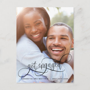 Foto met gebundelde kalligrafie in zwart Verloving Aankondigingskaart