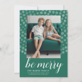 Foto met Green Boho Waterverf Dot Pattern Feestdagenkaart (Voorkant)