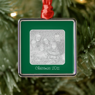 Foto met groene kerstvierkant metalen ornament