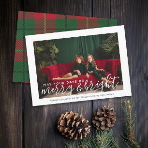 Foto met grote Merry & Bright - Red Green Pset Feestdagenkaart