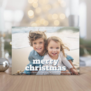 Foto met grote ZALIGE Kerstmis - marineblauw Feestdagenkaart