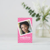 Foto met Hot Pink Chevron Pattern Aangepaste naam Visitekaartje (Staand voorkant)