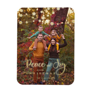 Foto met kerstlampjes Peace Joy Whimsical-script Magneet
