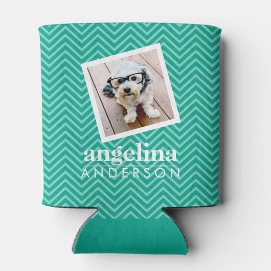 Foto met Modern Chevron Pattern en Aangepaste naam Blikjeskoeler (Achterkant)