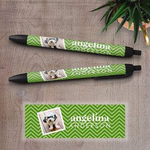 Foto met Modern Chevron Pattern en aangepaste naam Zwarte Inkt Pen