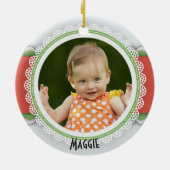 Foto met roze en groene kerst keramisch ornament (Achterkant)