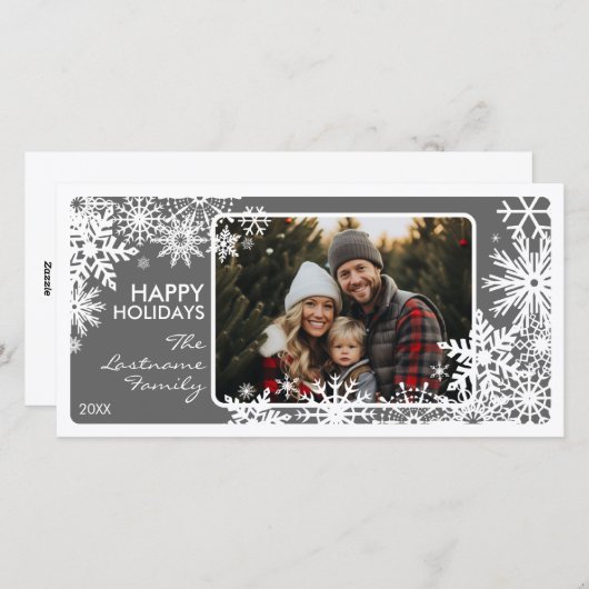 Foto met Snowflake Border - Grijs Wit Feestdagenkaart (Voorkant / Achterkant)