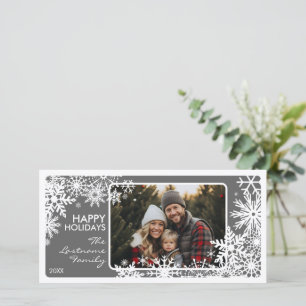 Foto met Snowflake Border - Grijs Wit Feestdagenkaart