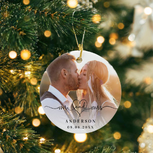 Foto: mevrouw elegant recent weds kerstmis keramisch ornament