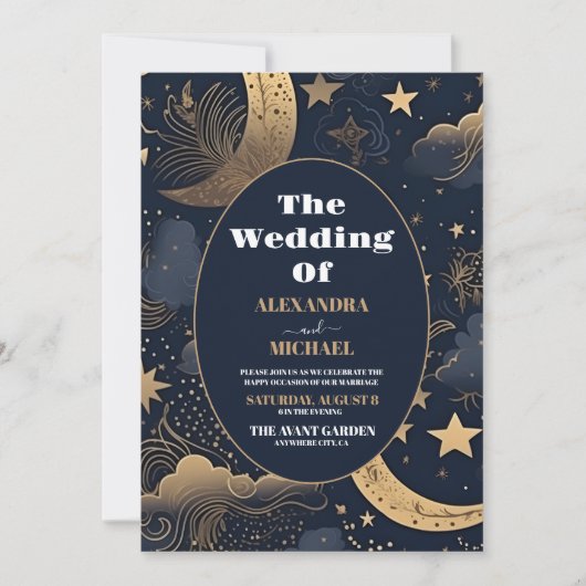 Foto Midnight Blue Goud Hemelse bruiloft Kaart (Voorkant)