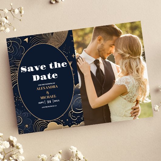 Foto Midnight Blue Goud Hemelse bruiloft Save The Date
