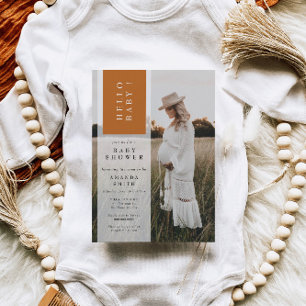 Foto minimalistisch Boho Neutral Hallo Baby shower Kaart