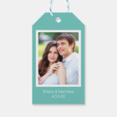 Foto Minimalistisch Script Blauwgroen bruiloft gun Cadeaulabel (Achterkant)