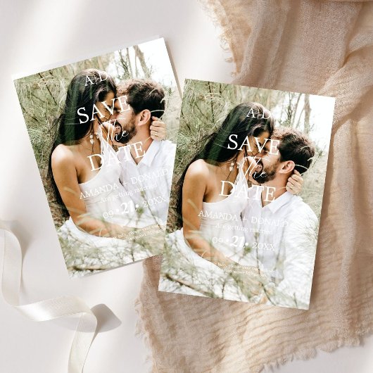 Foto Minimalistische Zwart-Wit Monogram Trouw Save The Date