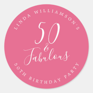 Foto Modern 50 Fabulous Hot Pink 50e verjaardag Ronde Sticker