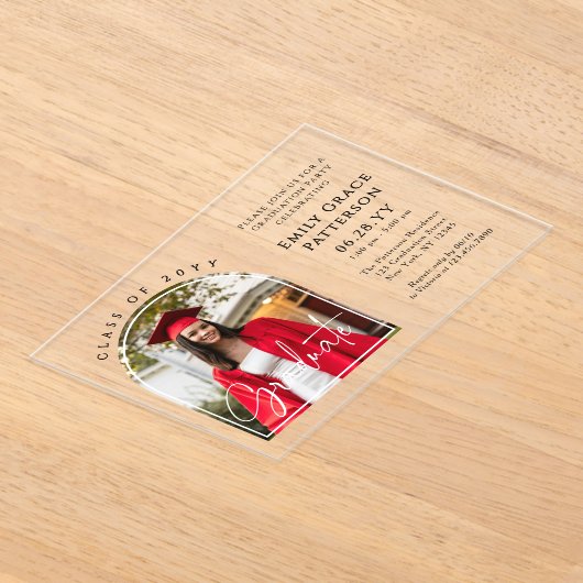 Foto Modern Arch Afstuderen Script Afstudeerfeest Acryl Uitnodigingen (Laagn)