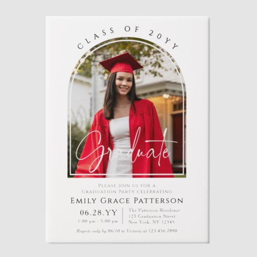 Foto Modern Arch Afstuderen Script Afstudeerfeest Vellum Uitnodigingen (Voorkant)