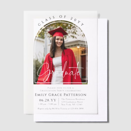 Foto Modern Arch Afstuderen Script Afstudeerfeest Vellum Uitnodigingen (Offset)