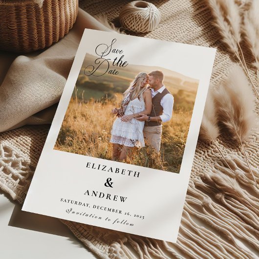 Foto Modern Black Script Wedding Save The Date