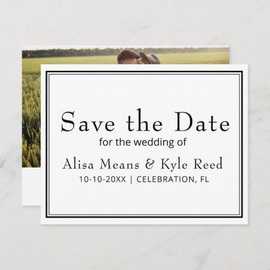 Foto Modern Border Minimalist Save the Date (Voorkant / Achterkant)