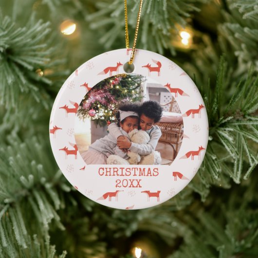 Foto Modern Fox Pattern Kerst Keramisch Ornament (Boom)