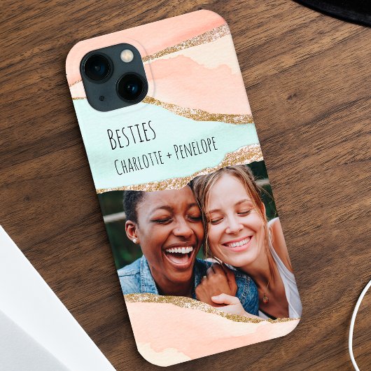Foto Modern Glitter Oranje Mint Aesthetics Besties Case-Mate iPhone Case