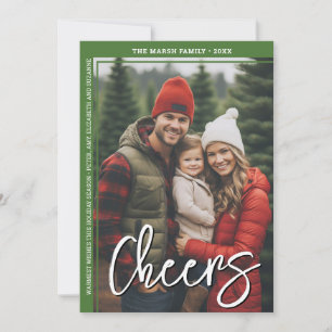Foto Modern - Minimale groene rand offset Cheers Feestdagenkaart