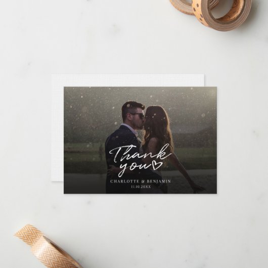 Foto modern script bruiloft Hartelijk dank Notitiekaartje (Voorkant / Achterkant in situ)