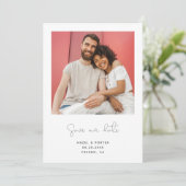 Foto modern script Verloving Save The Date (Staand voorkant)