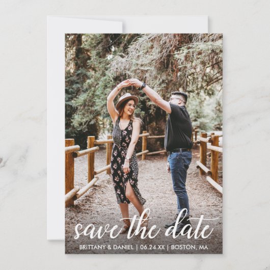 Foto modern script Verloving Save The Date (Voorkant)