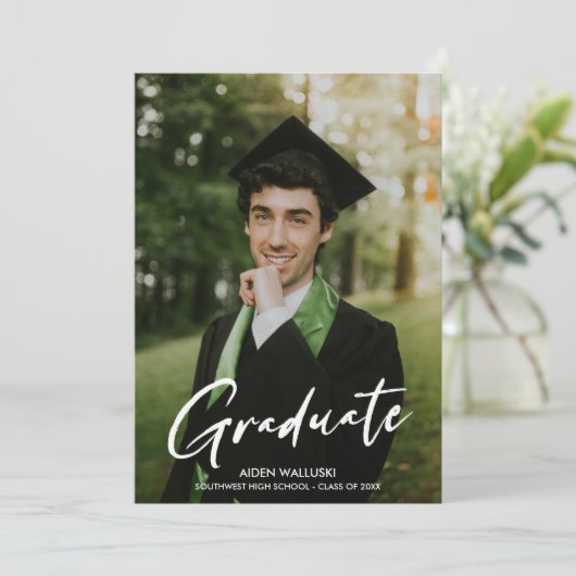 Foto Modern Script Zwart Pet Party Afstuderen Kaart (Staand voorkant)