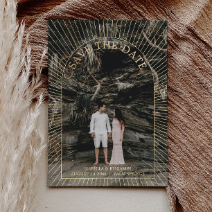 Foto Moderne Boho Boog Save The Date Goud Folie Uitnodiging