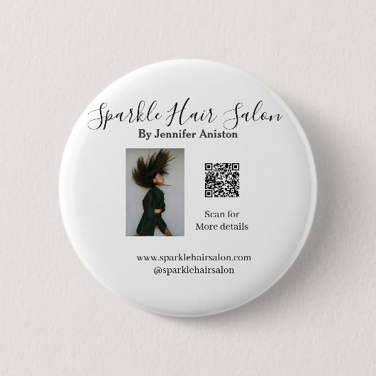 Foto moderne kapsalon kleine bedrijven QR-code Ronde Button 5,7 Cm (Voorkant)