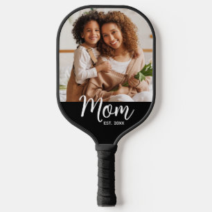 Foto Moeder Oprichtingsdatum Fun Script op Zwart Pickleball Paddle
