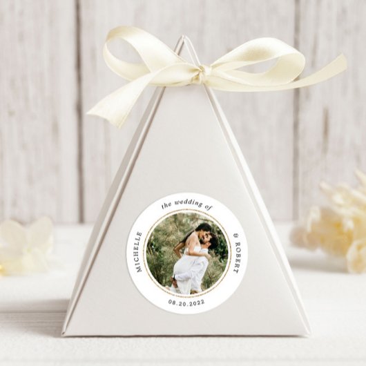 Foto Monogram Elegante Bruiloft Ronde Sticker