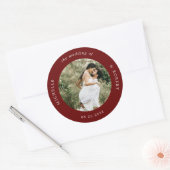 foto monogram elegante bruiloft ronde sticker (Envelop)