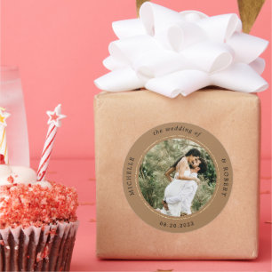 foto monogram elegante bruiloft ronde sticker