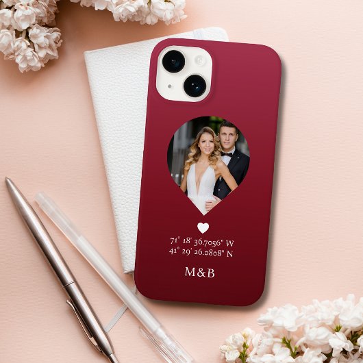 Foto Monogram Romantisch Hart Coodinaten Modern Case-Mate iPhone Case