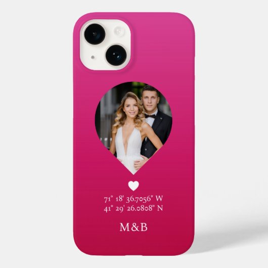 Foto Monogram Romantisch Hart Coördinaten Modern Case-Mate iPhone Case (Achterkant)