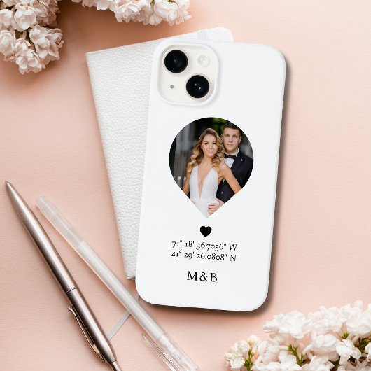 Foto Monogram Romantisch Hart Coördinaten Modern Case-Mate iPhone Case