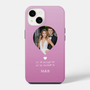 Foto Monogram Romantisch Hart Coördinaten Modern iPhone 14 Hoesje