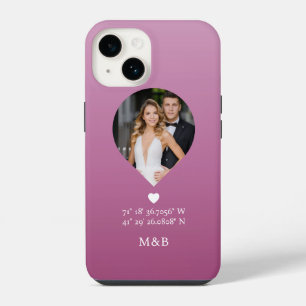 Foto Monogram Romantische Hart Coördinaten Modern iPhone 14 Hoesje